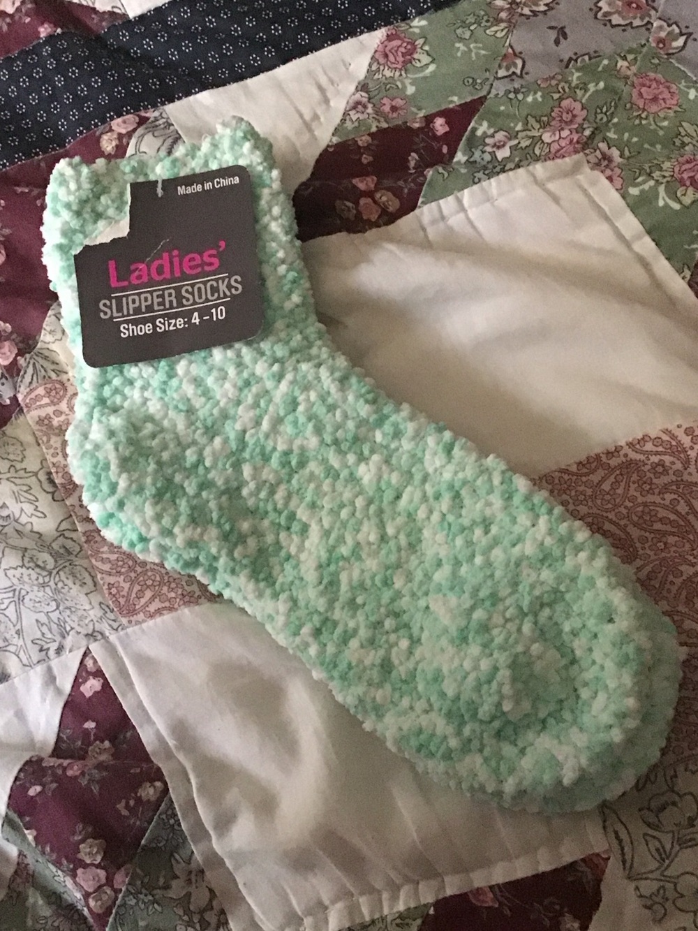 Ladies' Plush Slipper Socks - Mint Green